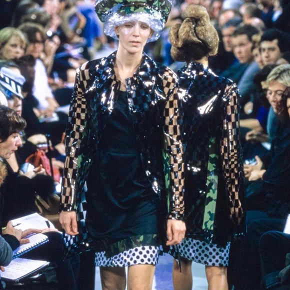 (SOLD) Comme Des Garcons SS 2001 Dress with Camouflage Tape and Polka Dot Lining - Picture 4 of 8